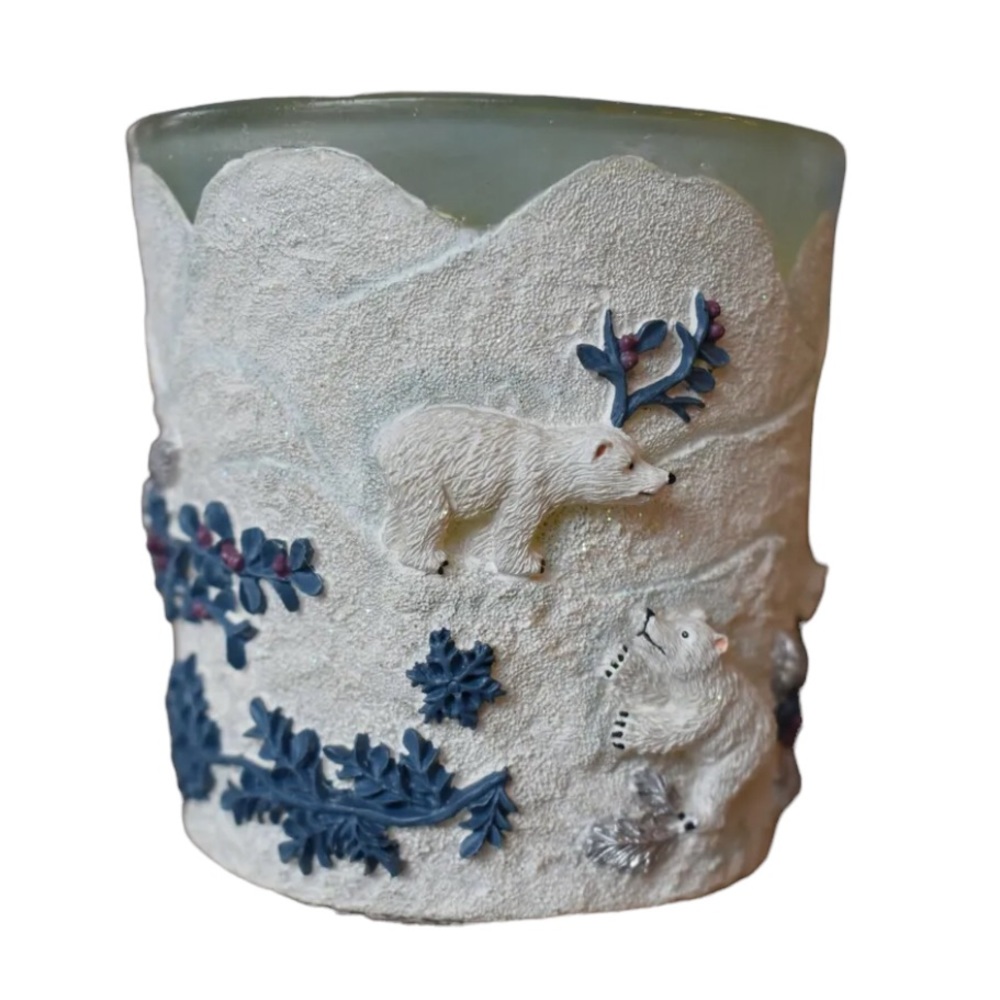 Pfaltzgraff Candle Votive Winter Frost Christmas Polar Bear Scenic Cup Vintage